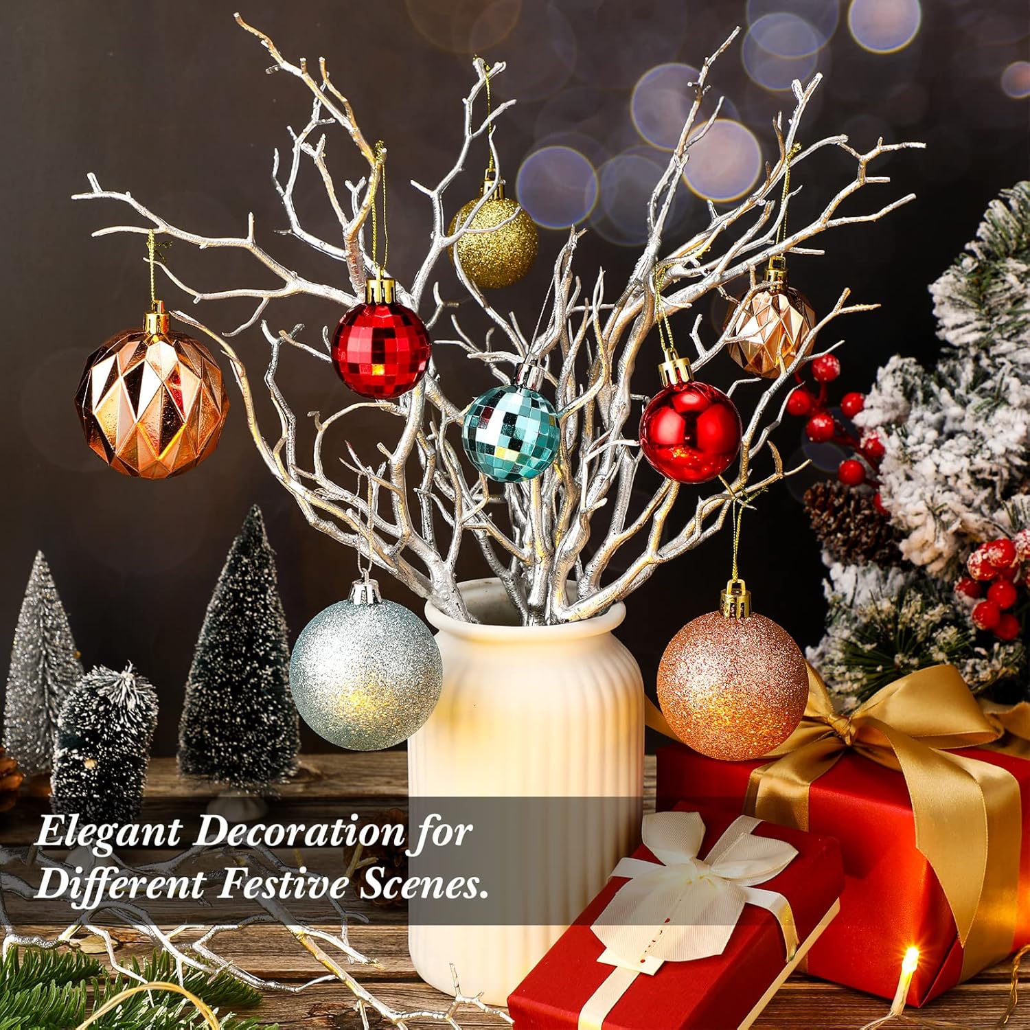 Geosar 13.8 Inch Small Manzanita Branches Plastic Faux Branches Artificial Antler Shaped Tree Branch Decorative Plant Twigs for Home Wedding Table Centerpiece Festival Decors(Silver,10 Pieces)