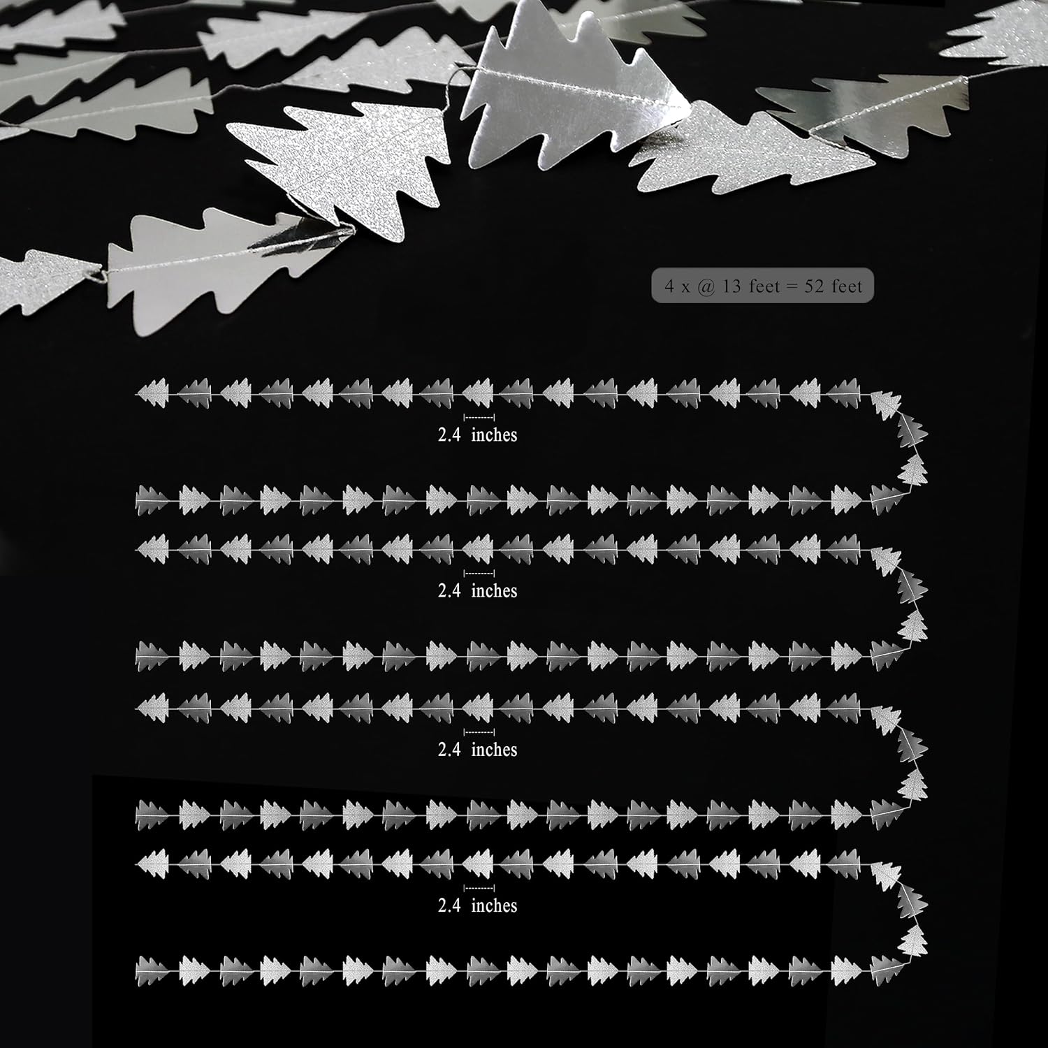 Cheerland Silver Tree Garland for Woodland Theme Party Decoration Xmas Christmas Hanging Streamer Backdrop Ceiling Tree Garland Decor for Baby Shower Christmas Camping Birthday Party Decorations