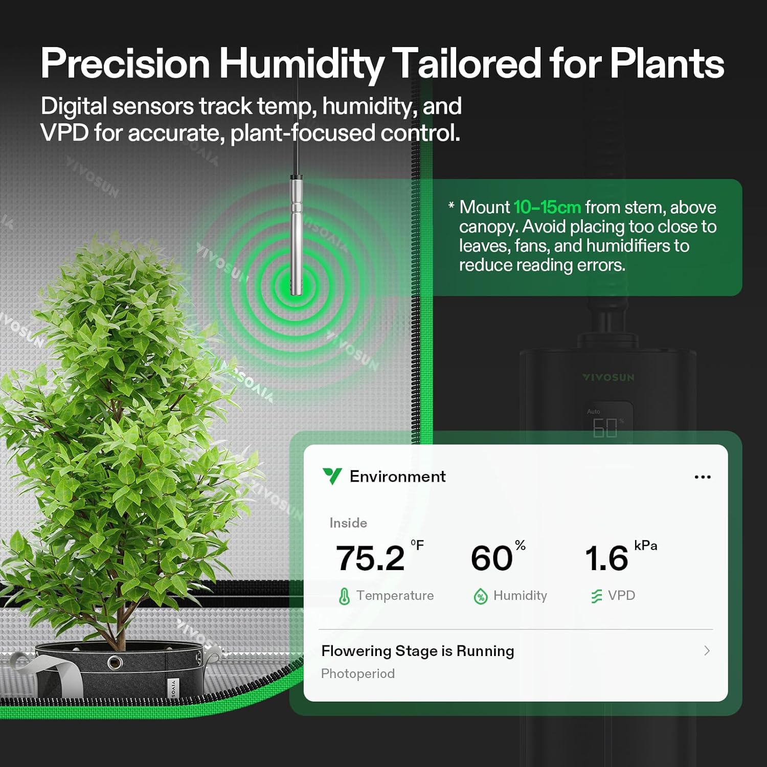 VIVOSUN AeroStream H09 Intelligent Wi-Fi Humidifier, 2.38 Gal / 9 L Humidifier with Temp & Humidity Probe, Smart Remote Control, Designed for Growers
