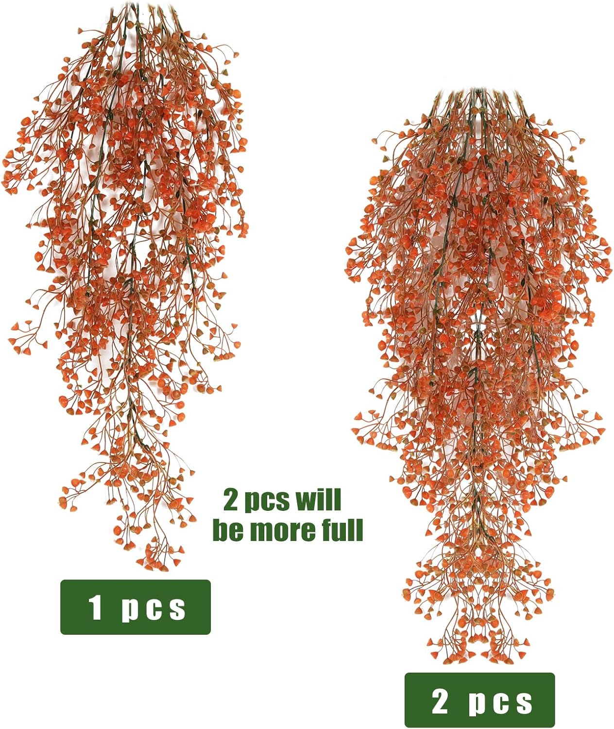 RECUTMS 4 Pcs Artificial Hanging Plants Fall Decor Faux Hanging Plants Artificial Plants UV Resistant Fake for Indoor Outdoors Fake Plants for Patio Garden Party Wedding Decor (Green Orange)