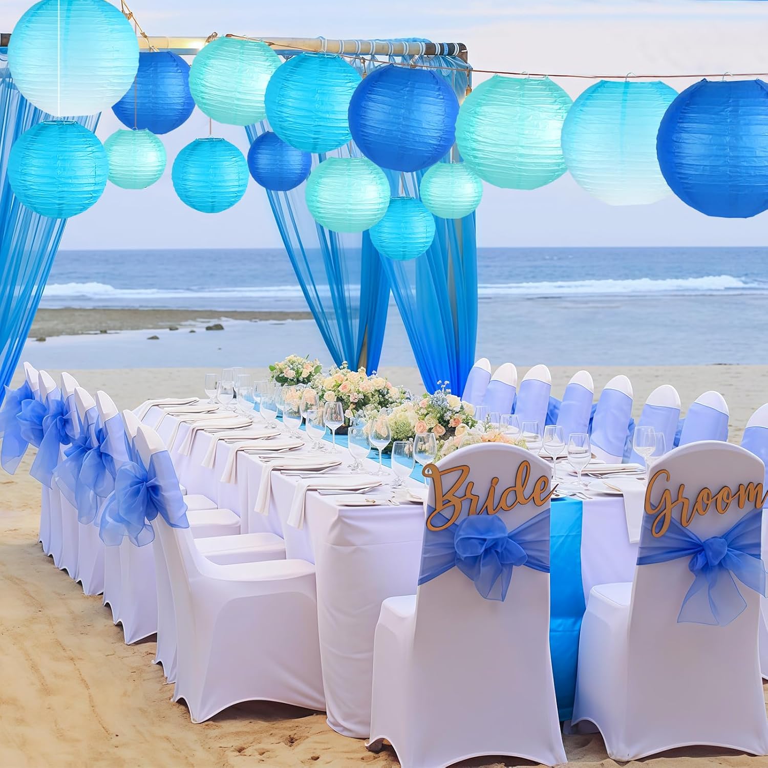 Paper Lanterns Decorative, Gradient Blue Round Hanging Paper Lantern Decorations for Anniversary Graduation Wedding Birthday Party Baby Shower Decorations, 15Pcs