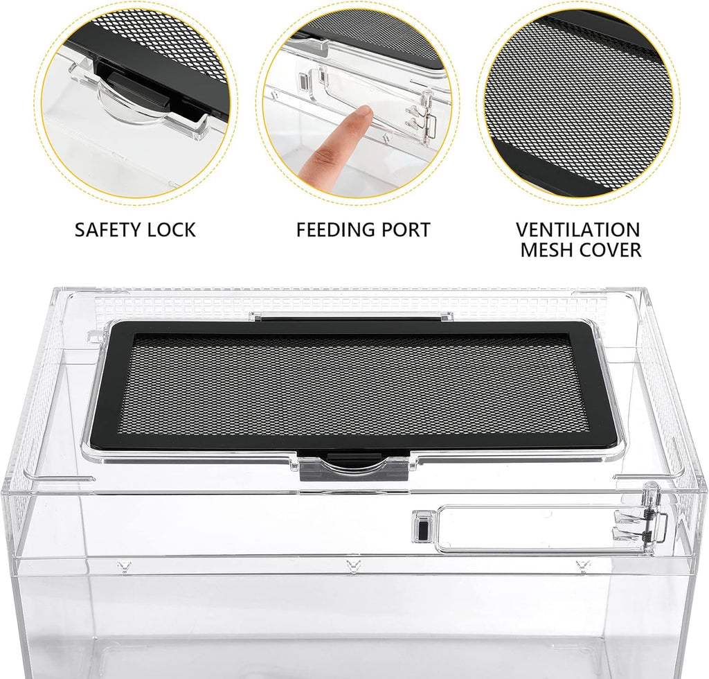 HELIME Reptile Polycarbonate Terrarium Kit 7 Piece Starter Habitat for Tarantula,Lizards,Frogs,Geckos,or Hermit Crabs,Tank with Escape-Proof Locking Lid,Light,Hygrometer,Hide,Tweezer,Bowl,Sprayer L