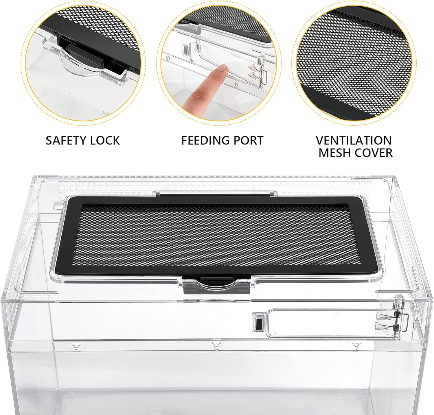 HELIME Reptile Polycarbonate Terrarium Kit 7 Piece Starter Habitat for Tarantula,Lizards,Frogs,Geckos,or Hermit Crabs,Tank with Escape-Proof Locking Lid,Light,Hygrometer,Hide,Tweezer,Bowl,Sprayer L