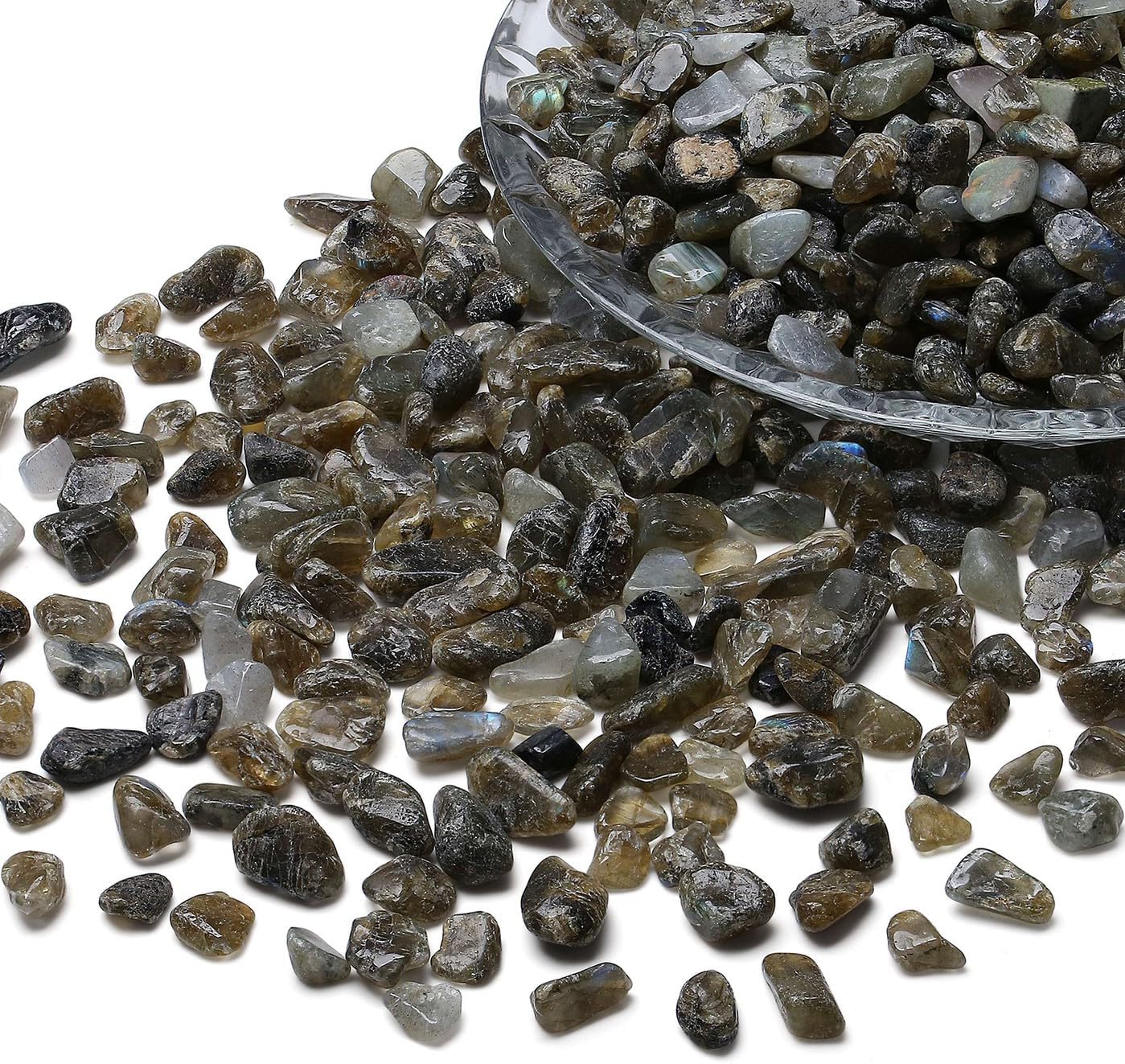 LAIDANLA Labradorite 1lb Crystal Polished Tumbled Stones Irregular Shaped Crystal Chips Bulk Natural Gemstone Aquarium Gravel Rocks Vase Filler Fish Tank Gravel Home Decoration