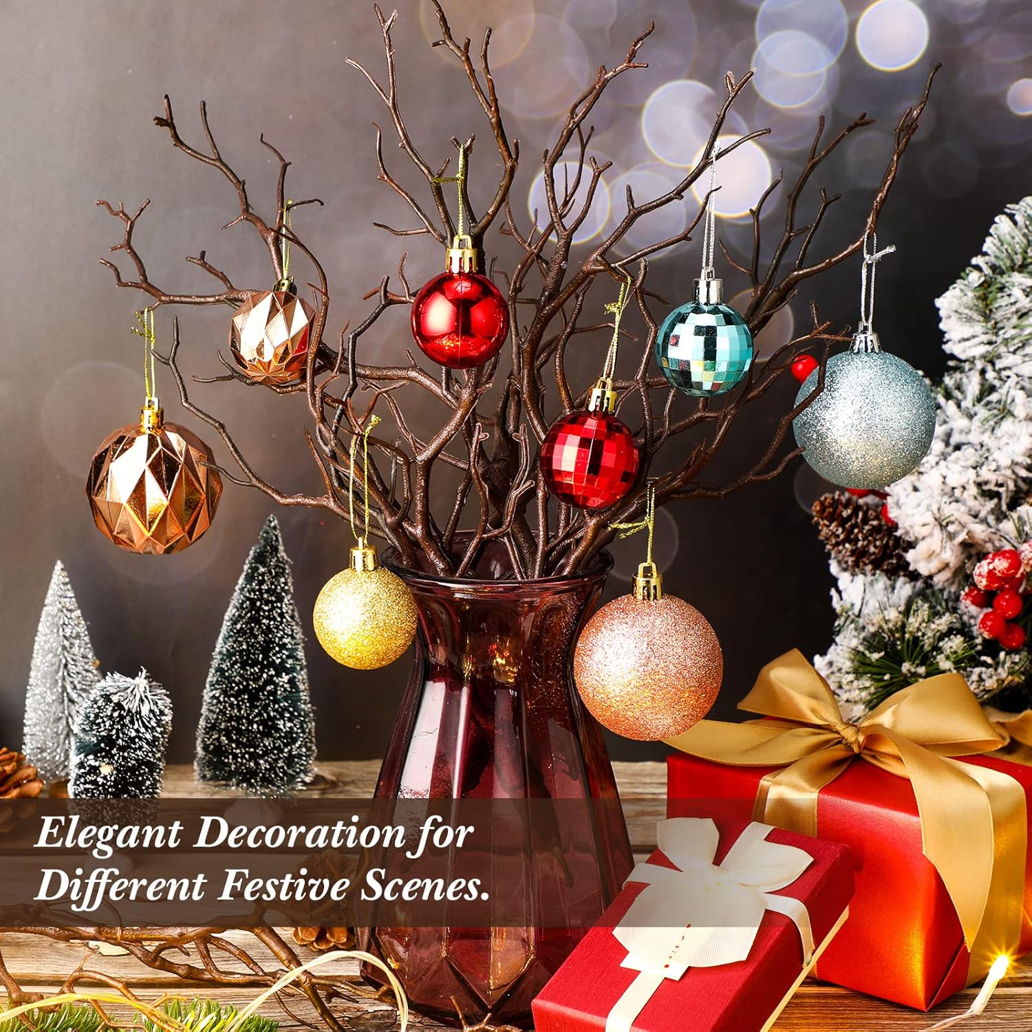 Geosar 13.8 Inch Small Manzanita Branches Plastic Faux Branches Artificial Antler Shaped Tree Branch Decorative Plant Twigs for Home Wedding Table Centerpiece Festival Decors(Dark Brown,10 Pieces)