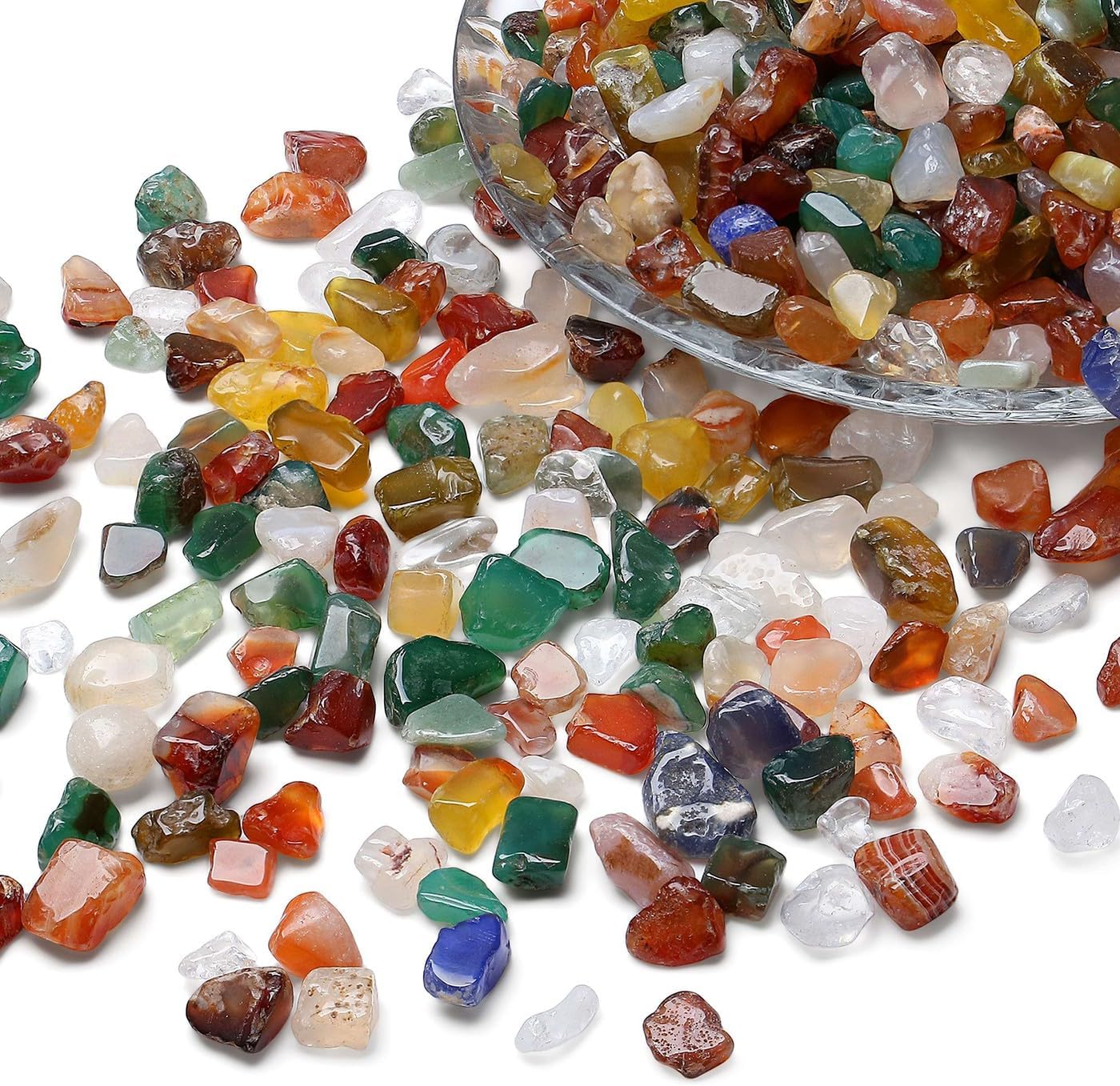 LAIDANLA Colorful Agate 1lb Crystal Polished Tumbled Stones Irregular Shaped Crystal Chips Bulk Natural Gemstone Aquarium Gravel Rocks Vase Filler Fish Tank Gravel Home Decoration