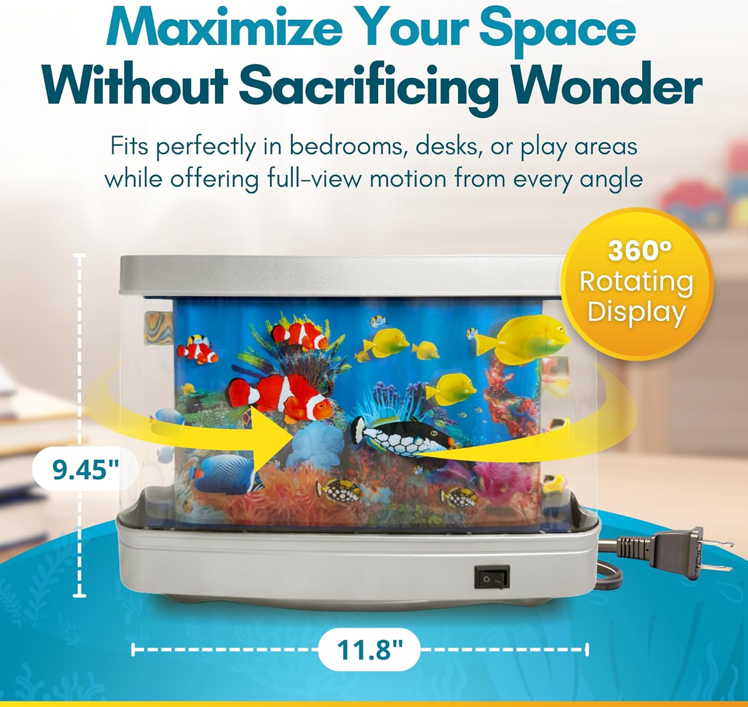 Linda’s Essentials Fake Fish Tank for Kids and Adults, Fake Aquarium Decorative Lamp, Artificial Fish Tank with Moving Fishes, Artificial Aquarium Night Light, Plug in Moving Lamp