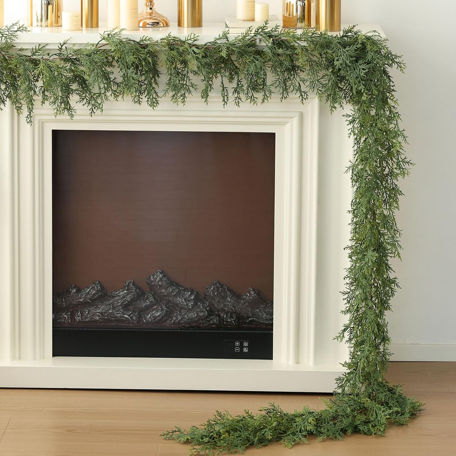 MIZII Christmas Garlands 6 Feet Artificial Pine Garland Real Touch Green Pines Vine Faux Greenery Garland Christmas Decorations for Xmas Fireplace Mantle Home Decor Indoor Outdoor (Green Pine)