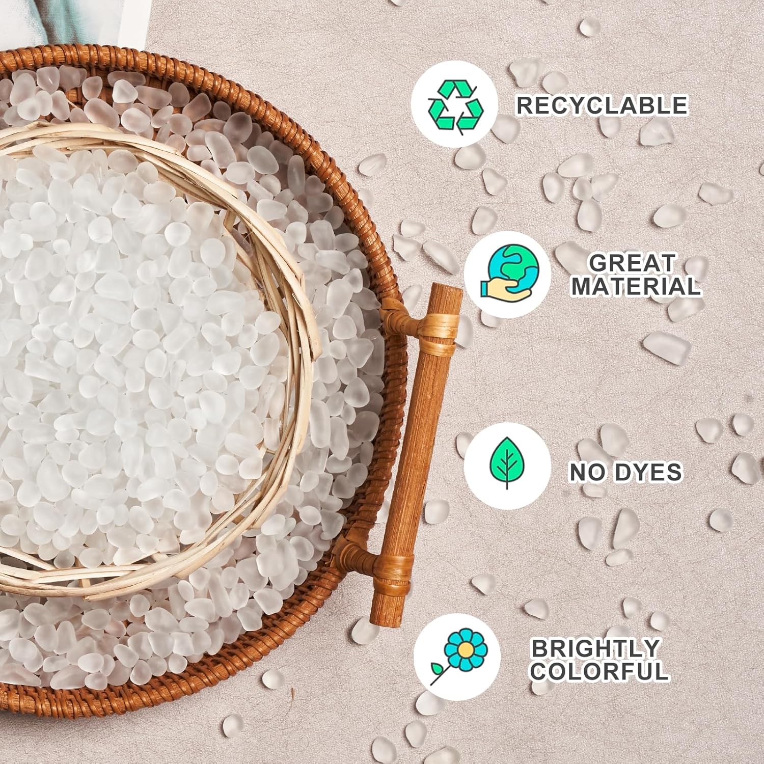 QEQEKAKA Sea Glass Stones for Crafts About 1LB (405g/14.28oz) White Glass Pebbles Gemstones Bulk for Aquarium Rocks Fish Tank Gravel Filler for Vases Centerpieces