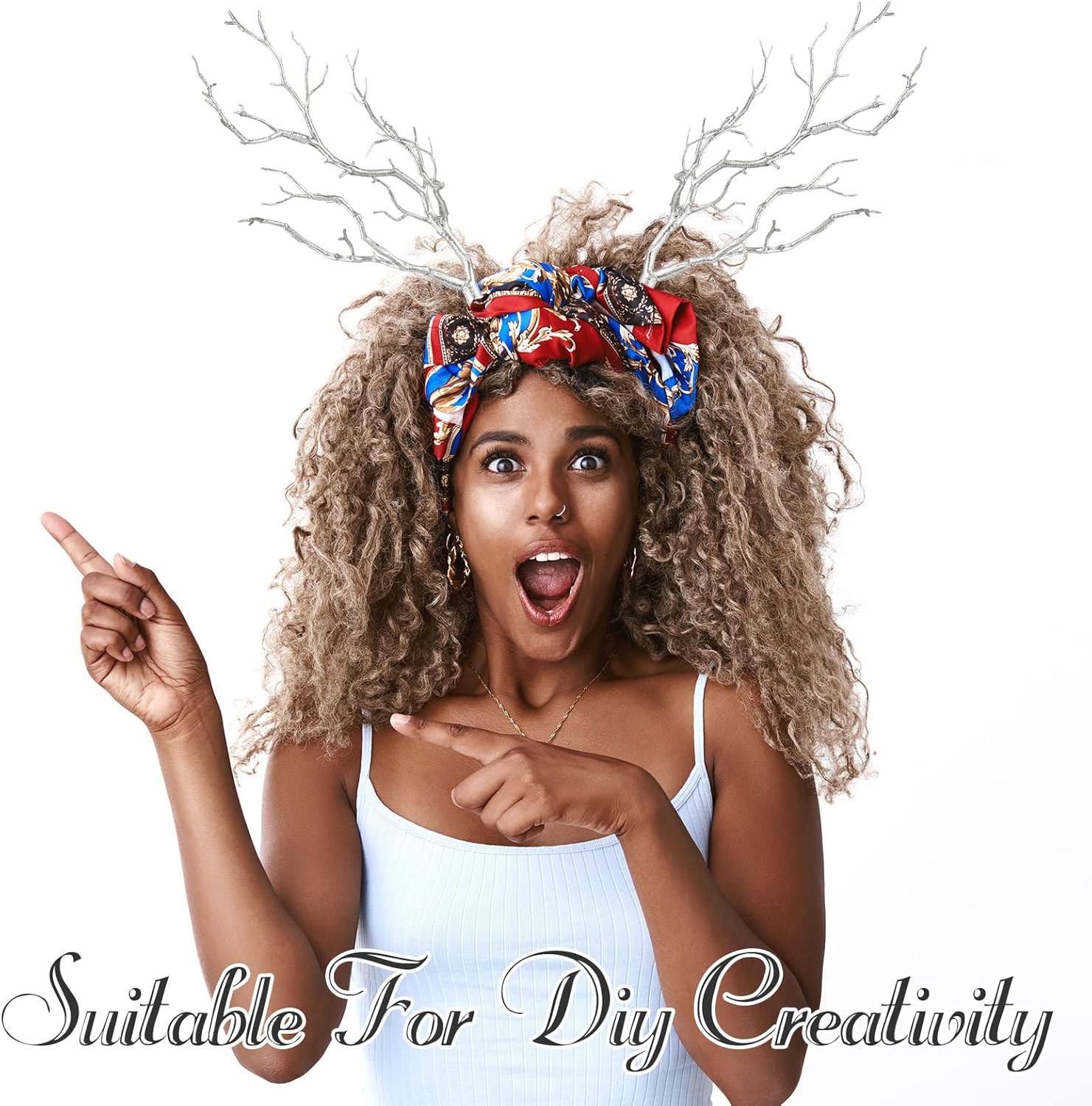 Geosar 13.8 Inch Small Manzanita Branches Plastic Faux Branches Artificial Antler Shaped Tree Branch Decorative Plant Twigs for Home Wedding Table Centerpiece Festival Decors(Silver,10 Pieces)