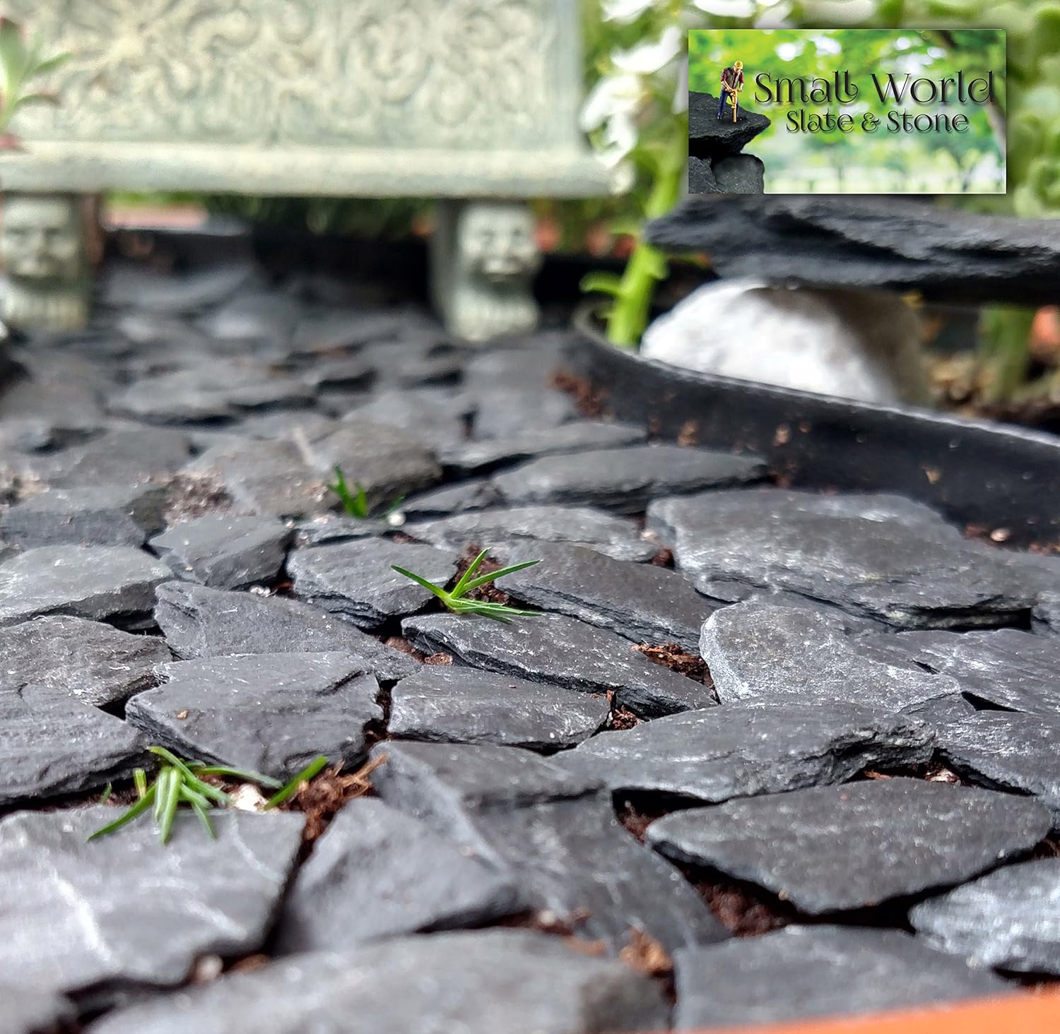 Natural Slate Stone -1/2 to 1 inch. Perfect Size for Miniature or Fairy Gardens, Aquariums, Reptiles, Terrariums, Model Railroads, Dioramas & Wargaming (1lb Grey)