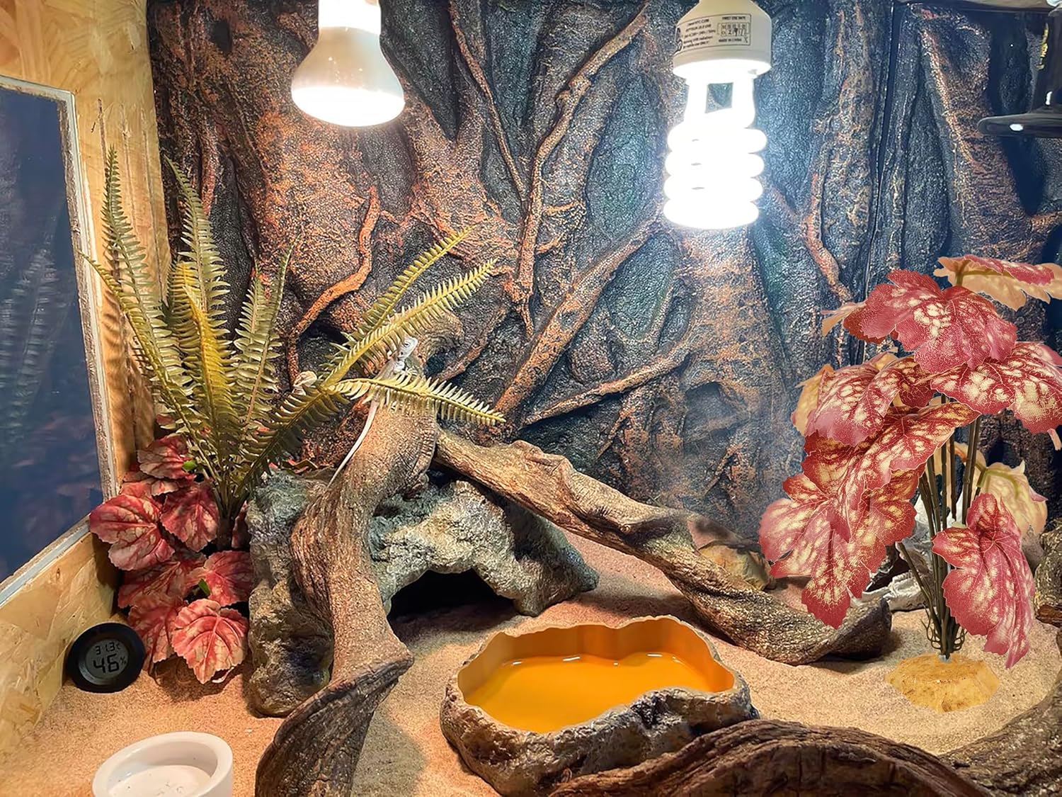 Woyrise Reptile Artificial Plants Terrarium Decor, Amphibian Cage Plant Bearded Dragon Tank Accessories fit Crested Gecko Leopard Lizard Chameleon Ball Python Snake Frog - Pink Heuchera