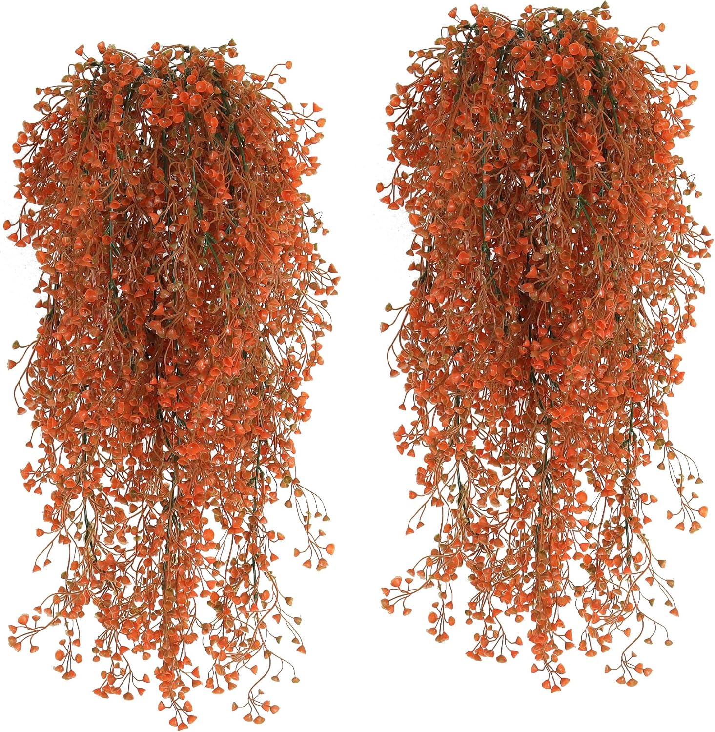 RECUTMS 4 Pcs Artificial Hanging Plants Fall Decor Faux Hanging Plants Artificial Plants UV Resistant Fake for Indoor Outdoors Fake Plants for Patio Garden Party Wedding Decor (Green Orange)