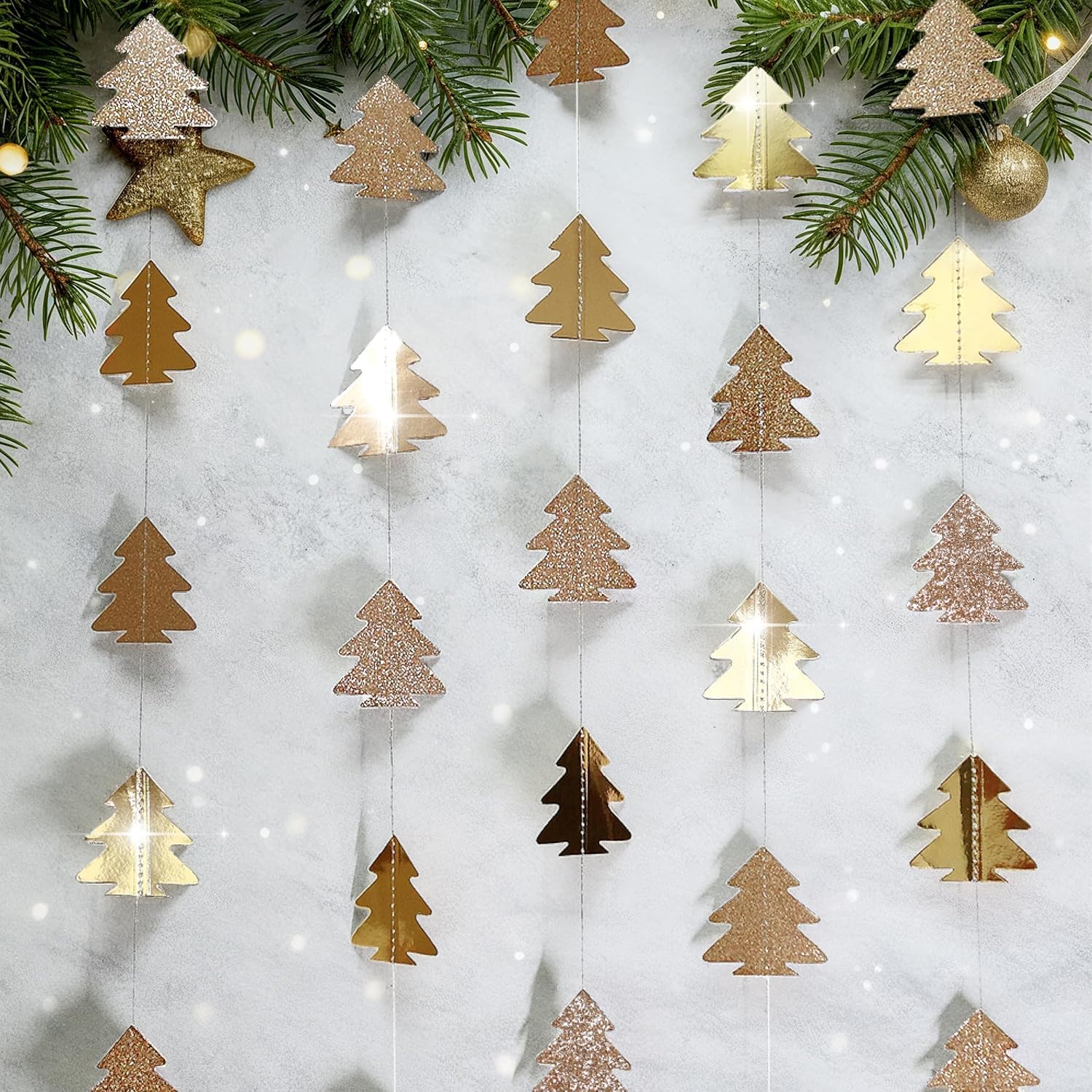 Cheerland Champagne Gold Tree Garland for Hanging Christmas Decorations Baby Shower Woodland Theme Party Decoration Christmas Streamers Backdrop Tree Garland Decor for Birthday Party New Year